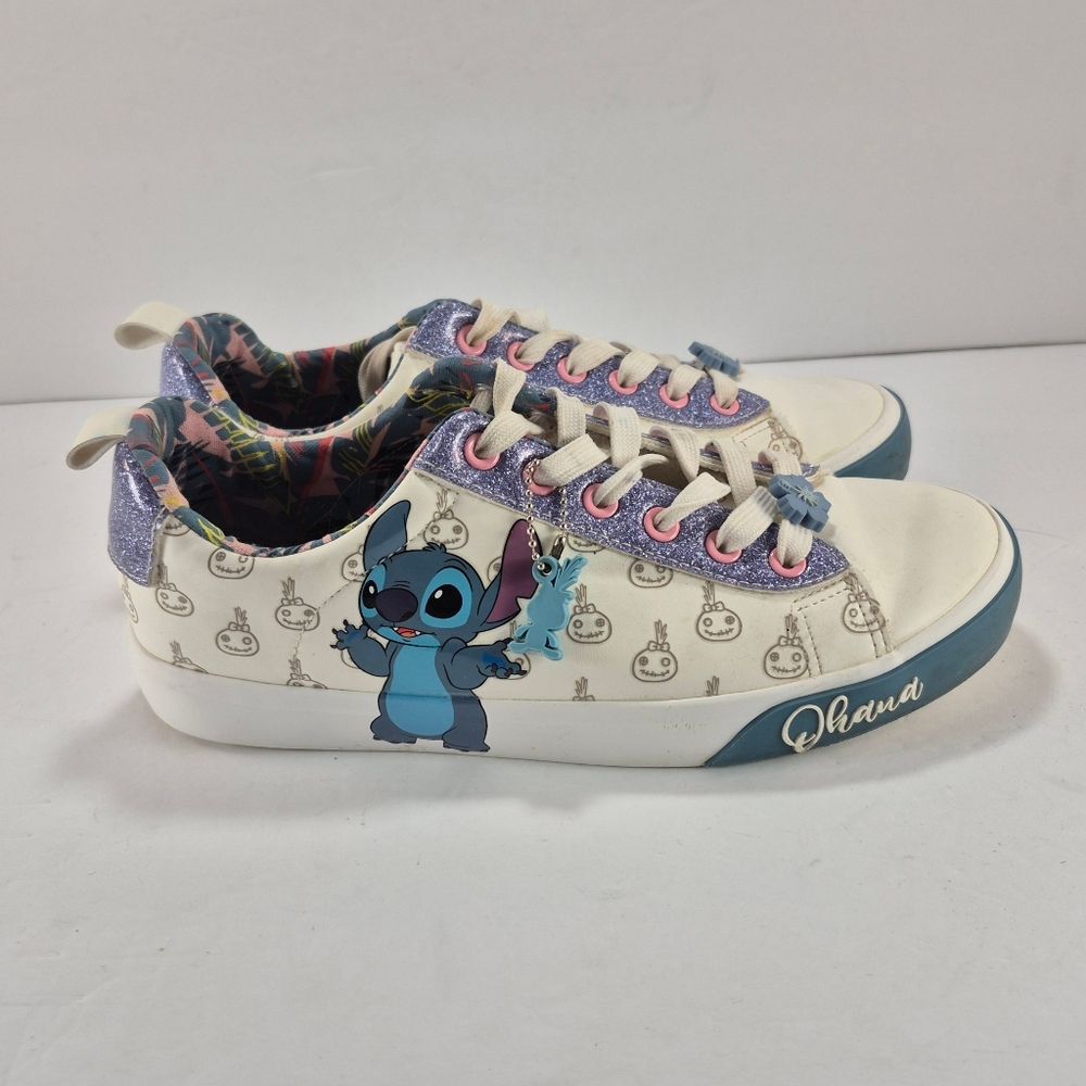 Disney Lilo & Stitch "Ohana" Graphic Low Top Court Sneakers With Charms Size 8.. - Picture 8 of 11